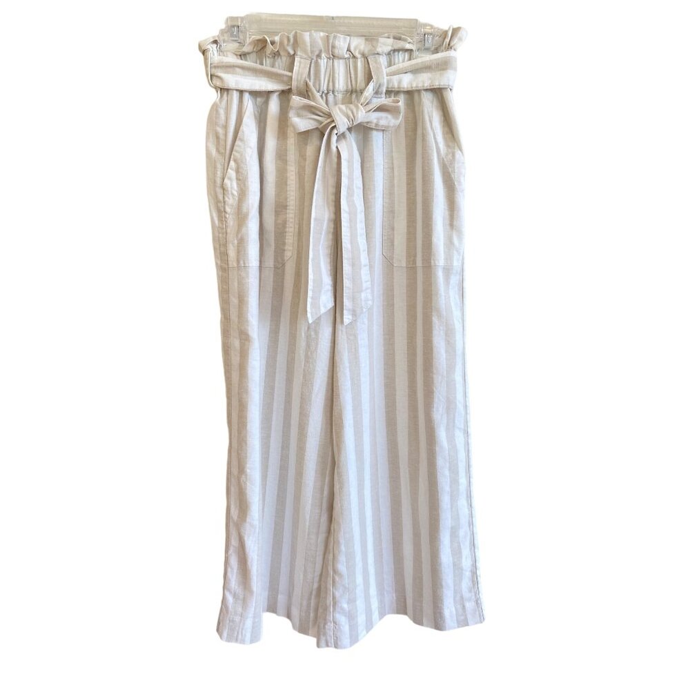 Marine Layer Caroline Pant Tan/White Stripe Small Wide Leg Capri Hemp Worn Once! - Picture 9 of 10